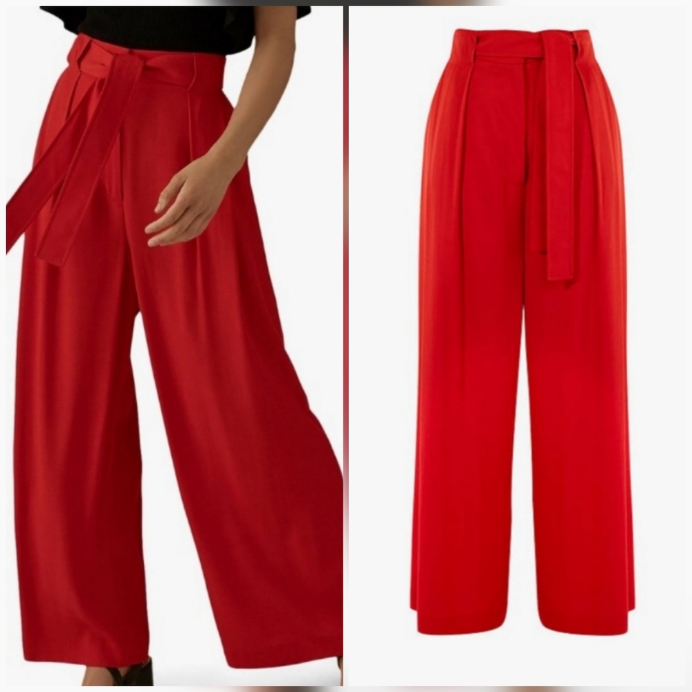 Karen Millen Red Pleated High Waist Trousers